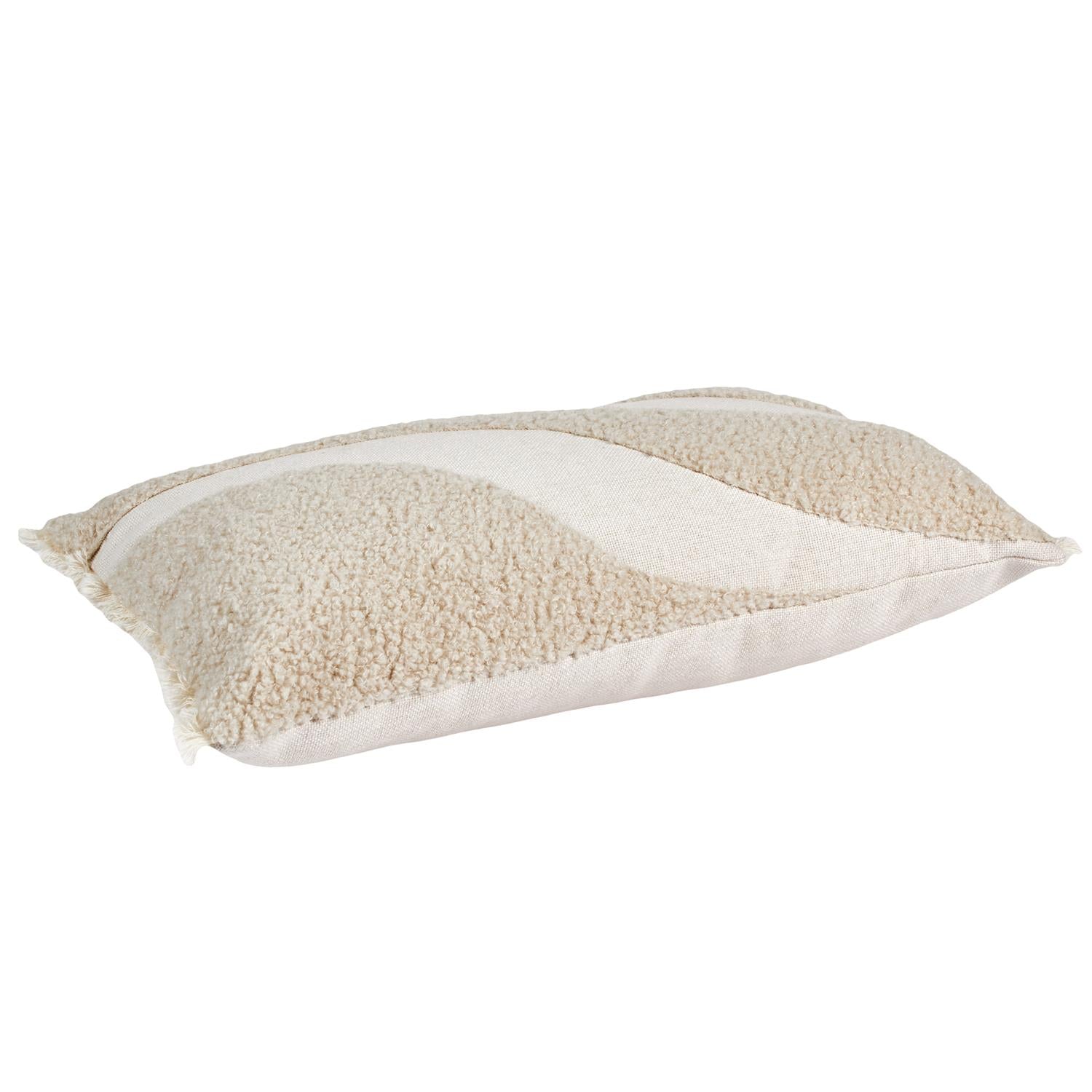 Coussin beige et blanc bouclette 30x50cm