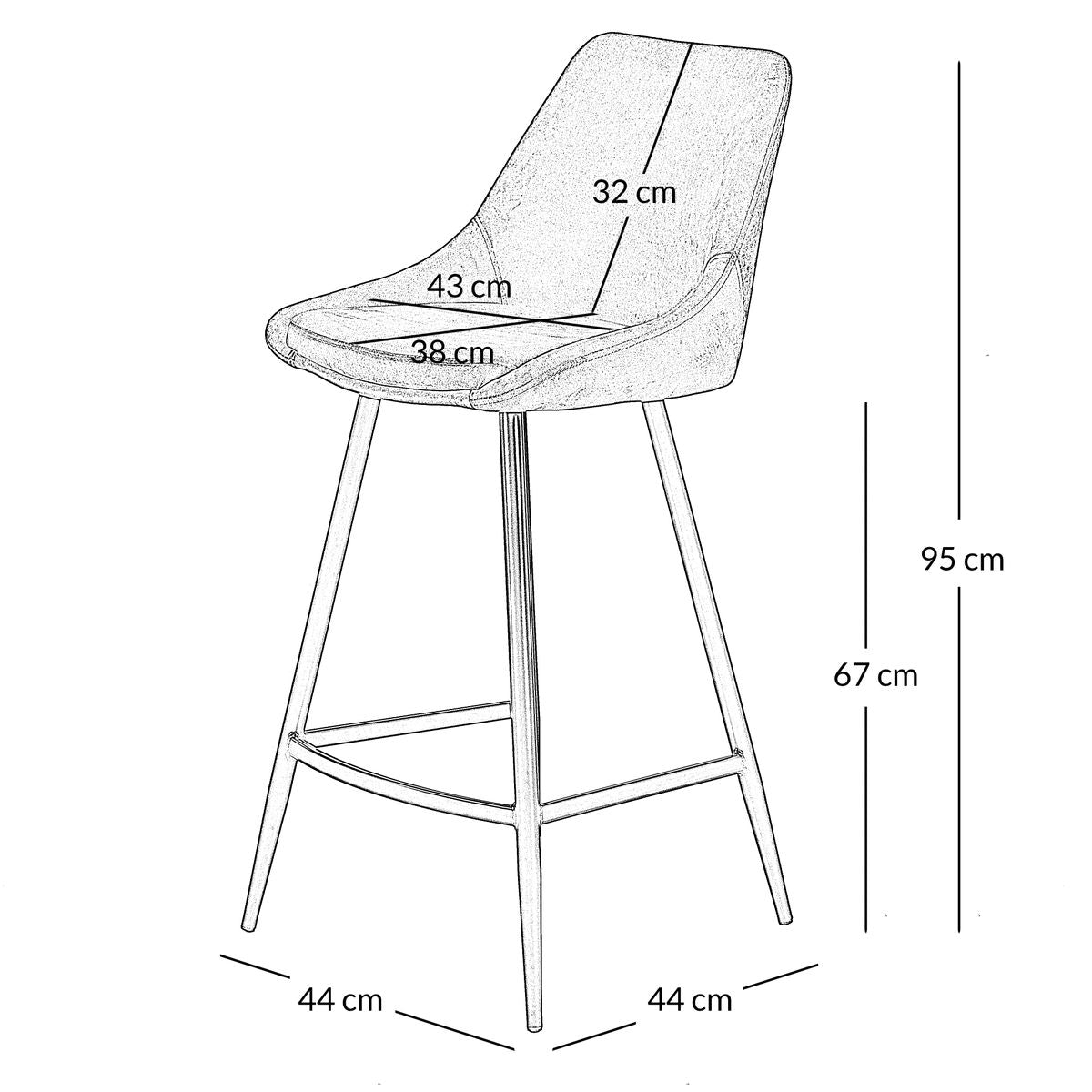 Chaise plan de travail velours noir et pieds métal BARI