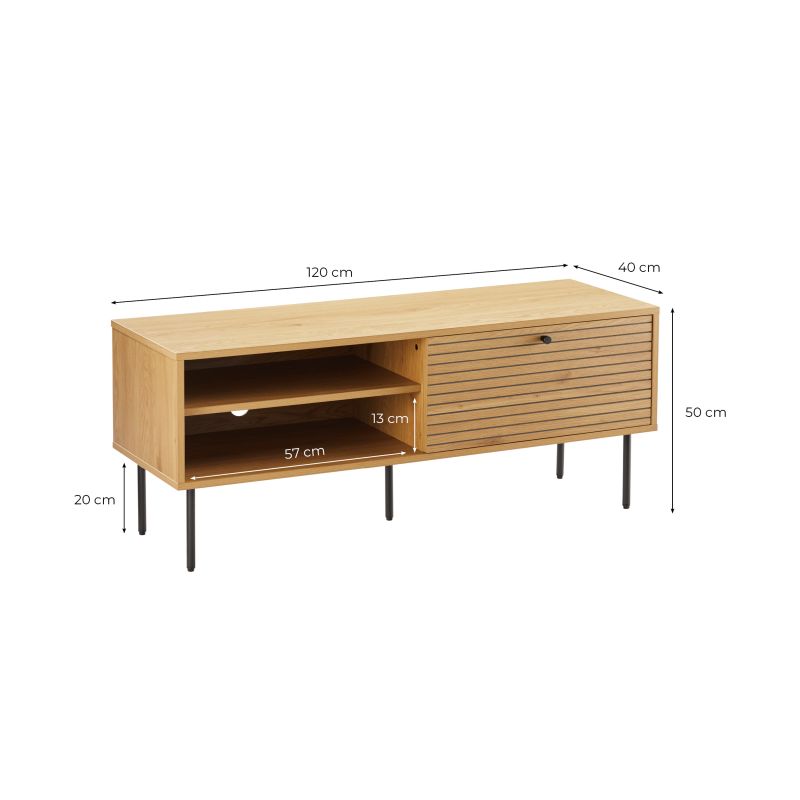 Meuble TV 120cm en bois et pieds noirs - Bois