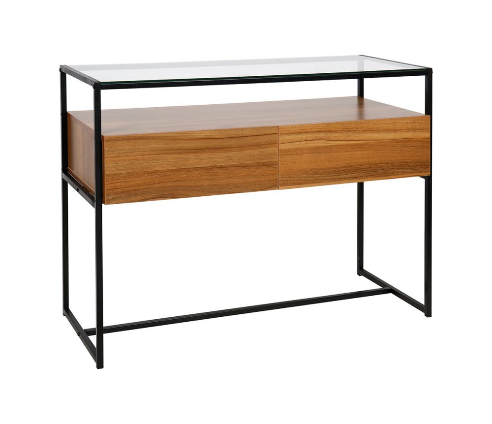 Console Bois Et Verre 'Malmo' Naturelle Et Noire