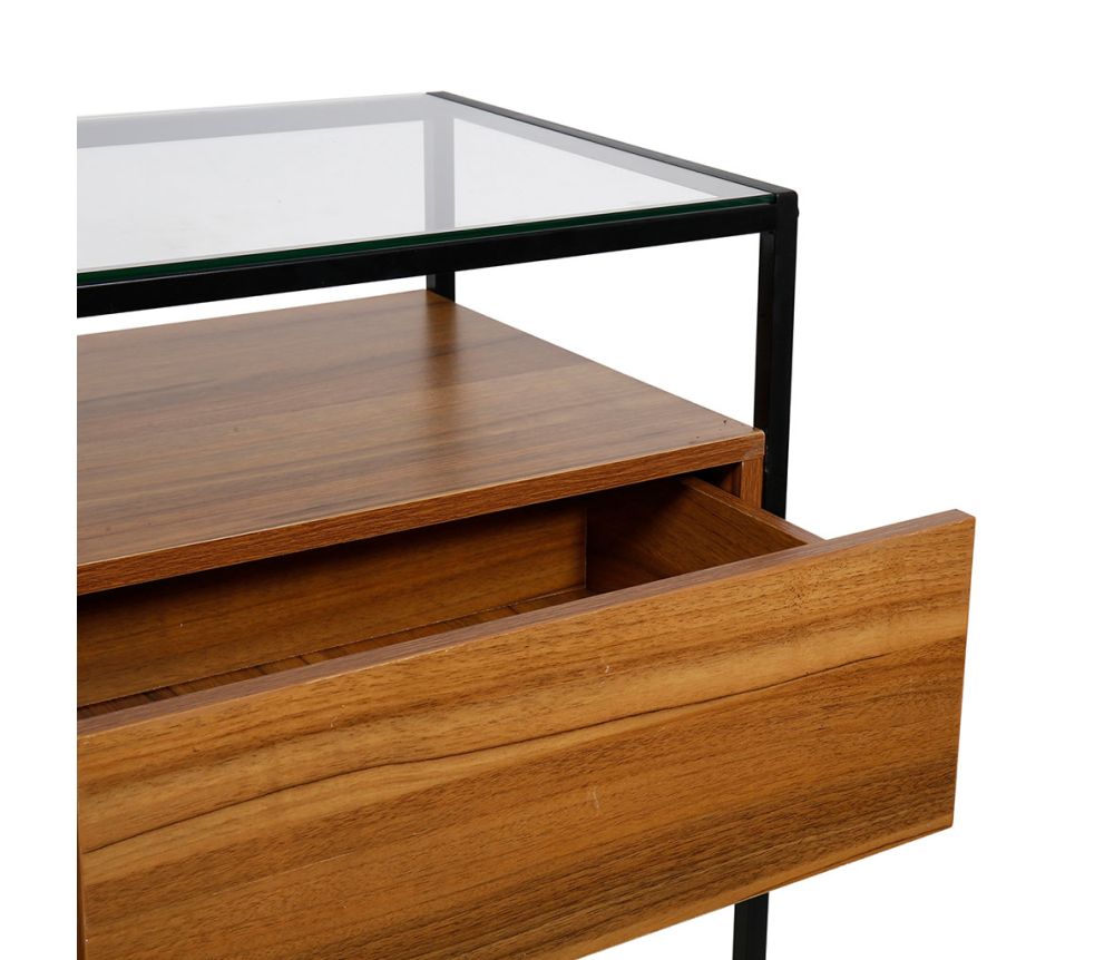 Console Bois Et Verre 'Malmo' Naturelle Et Noire