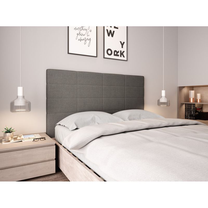 Tête de lit aspect quadrillé en tissu - Gris