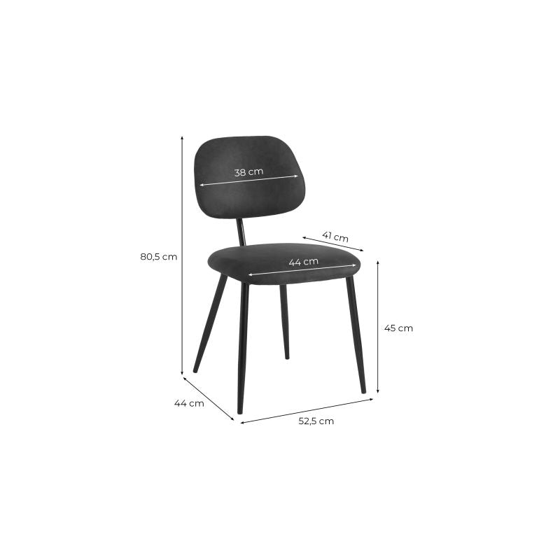 Lot de 4 chaises vintage en tissu et pieds métal - Noir