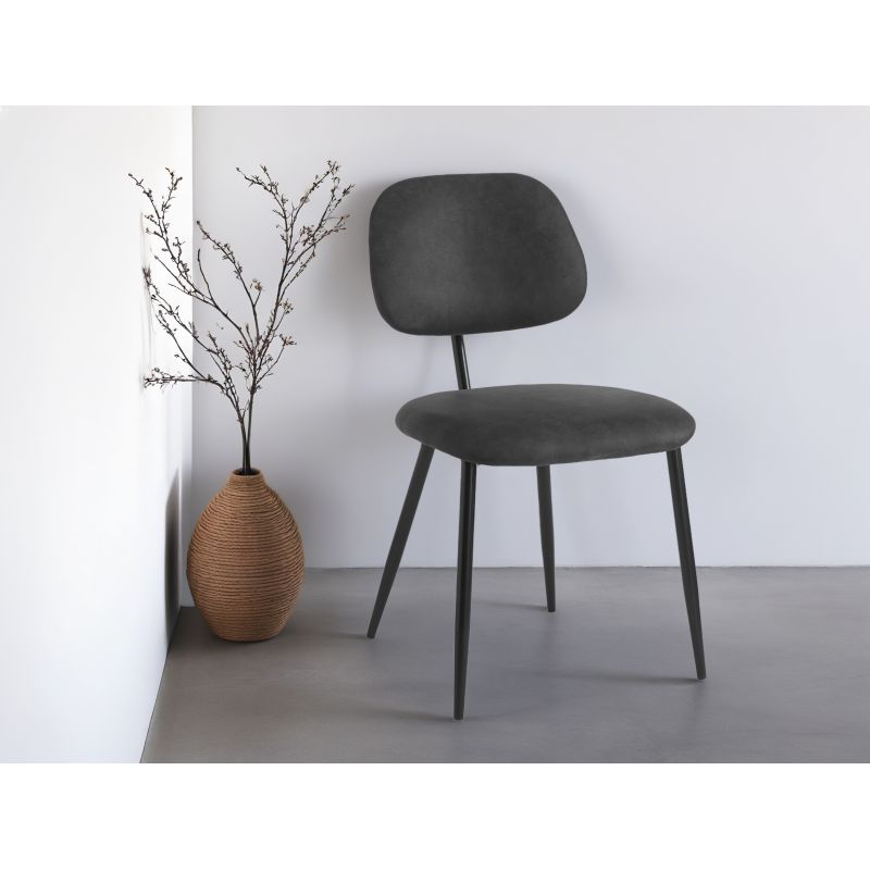 Lot de 6 chaises vintage en tissu et pieds métal - Noir