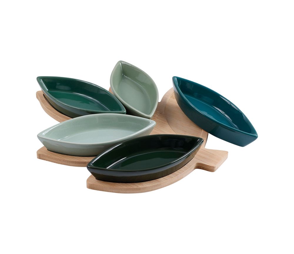 Plateau Apéro Céramique Bambou 'Robin' Vert Marron