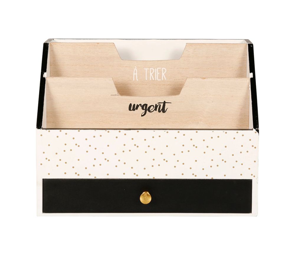 Range-courrier 'urban' noir et blanc avec pois dorés