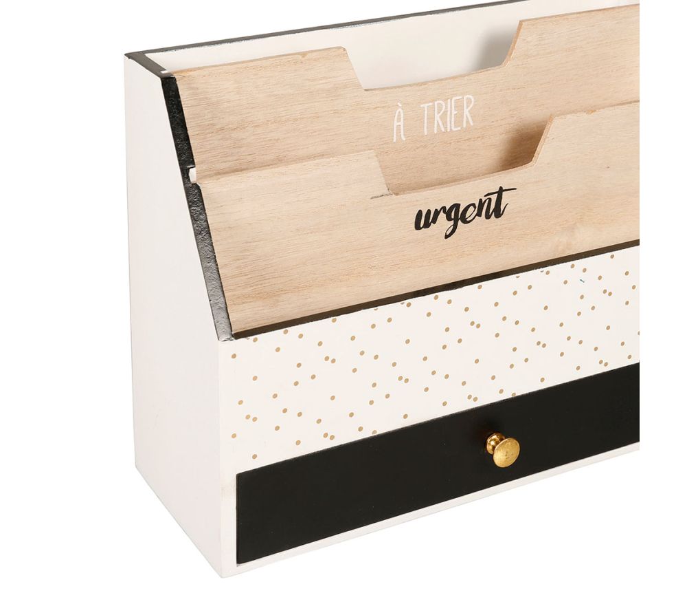 Range-courrier 'urban' noir et blanc avec pois dorés